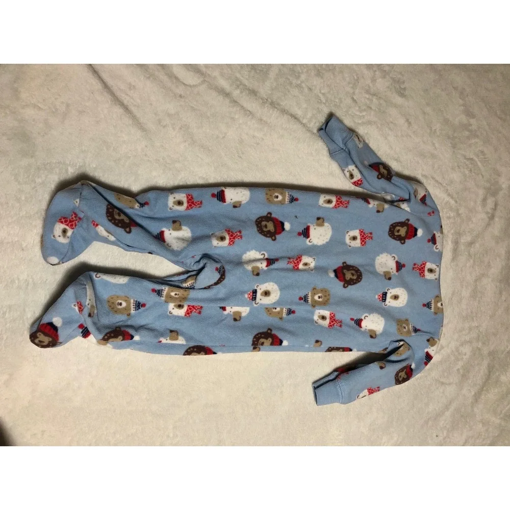 5/$25 Carter's Footed Fleece Pajamas Baby 6M Blue Winter Bear Snap Front Sleeper